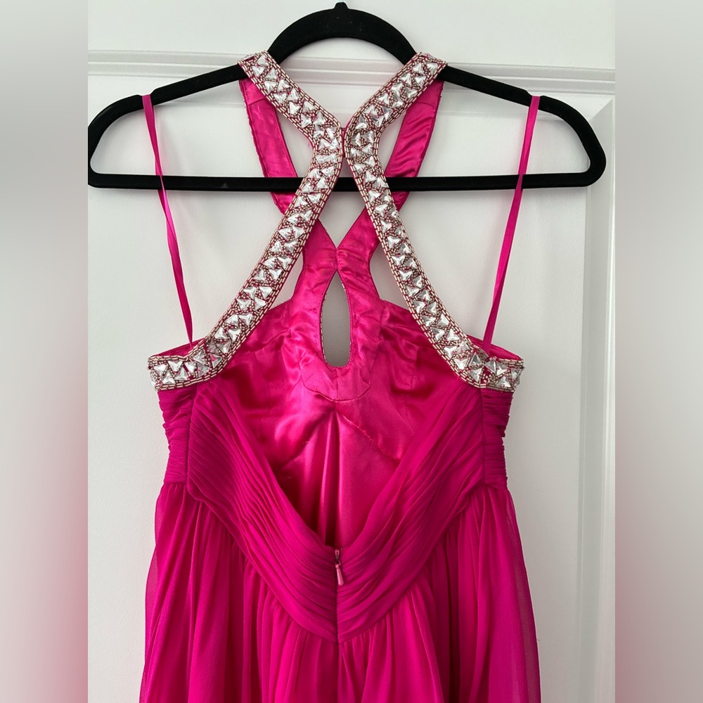 Jovani Size 0 Rhinestone Beaded Hot Pink Short Racerback Style Dress - Picture 5 of 9